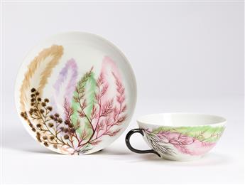 Thaxter, Celia (1835-1894) A Set of Two Hand-decorated Cups and Saucers.